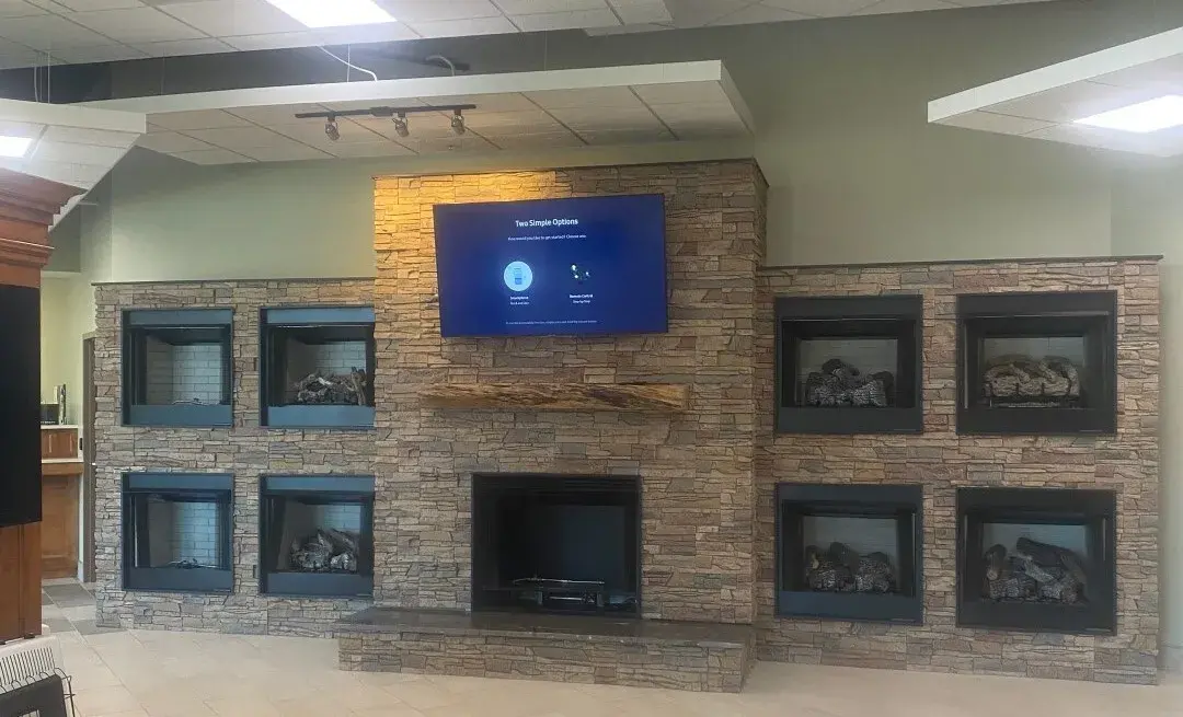 desert sunrise faux stone electric fireplace showroom