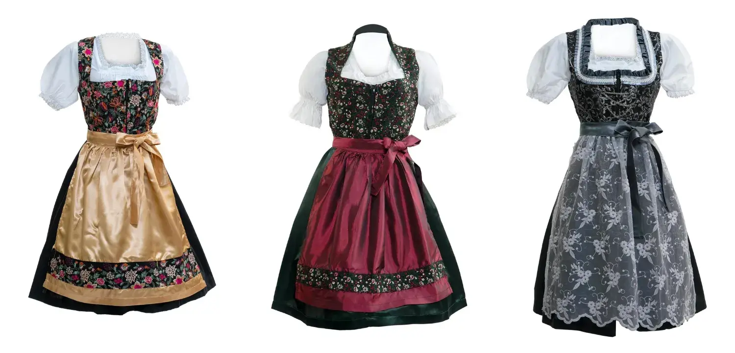 Silver, Maroon, and Golden Color Dirndl Dresses