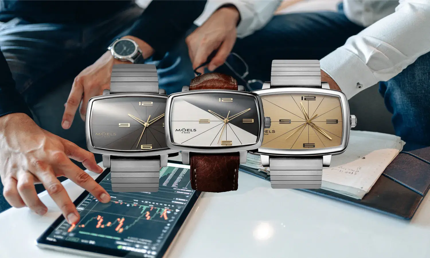 A group a men wearing high quality watches